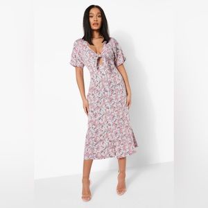 Floral Print Tie Front Midi Dress